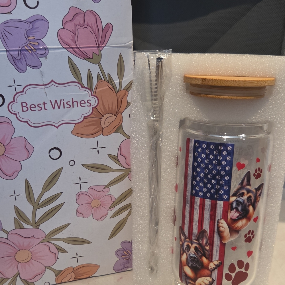 Patriotic German Shepherd Tumbler with Straw